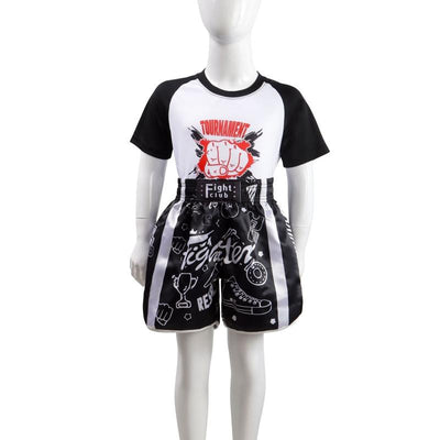 Kids Boxing Set - Sparring Shorts And Tights - Bright Green - Yellow Waist Belt - Xl