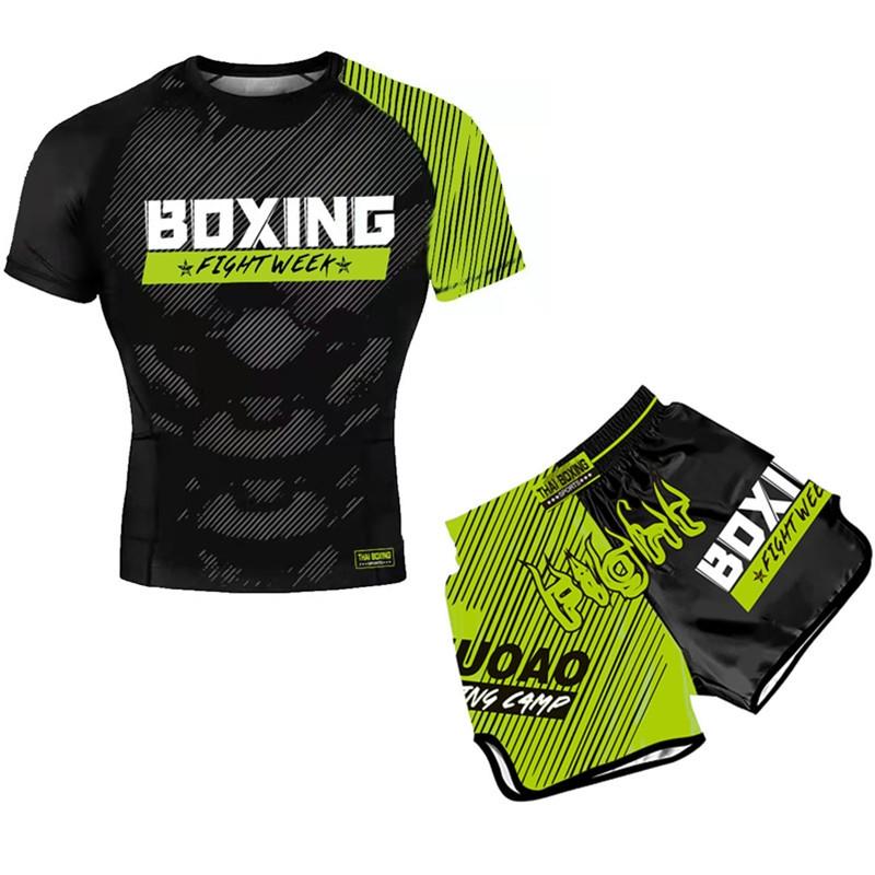 Kids Boxing Set - Sparring Shorts And Tights - Bright Green - Yellow Waist Belt - Xl