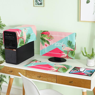 Universal 3-in-1 Desktop Pc Dust Cover - Fits 25-27 Inch - Fascinating Flamingo