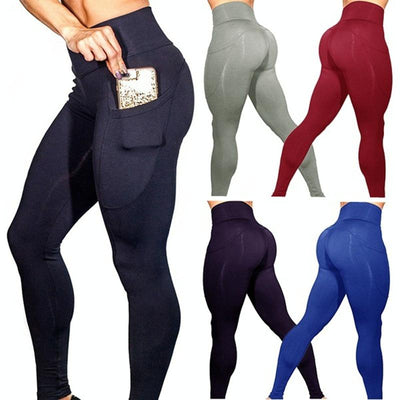 High Elastic Yoga Pants With Pockets For Women Jogging Workout Running Leggings Xl - Gray - Xl