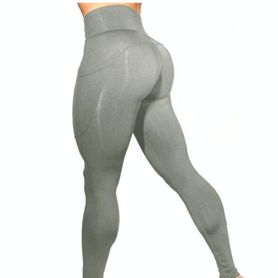 High Elastic Yoga Pants With Pockets For Women Jogging Workout Running Leggings Xl - Gray - Xl