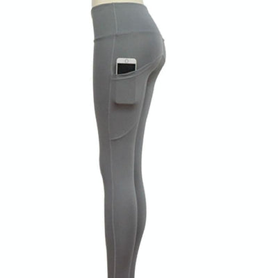 High Elastic Yoga Pants With Pockets For Women Jogging Workout Running Leggings Xl - Gray - Xl