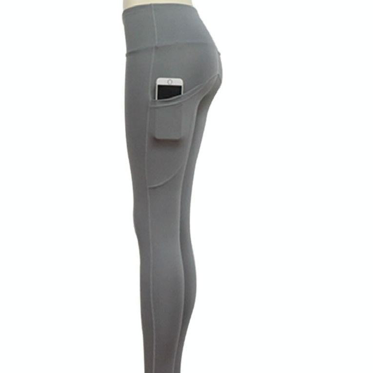 High Elastic Yoga Pants With Pockets For Women Jogging Workout Running Leggings Xl - Gray - Xl