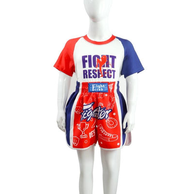 Kids Boxing Set - Sparring Shorts And Tights - Bright Green - Fiht Red Blue Spliced - Xl