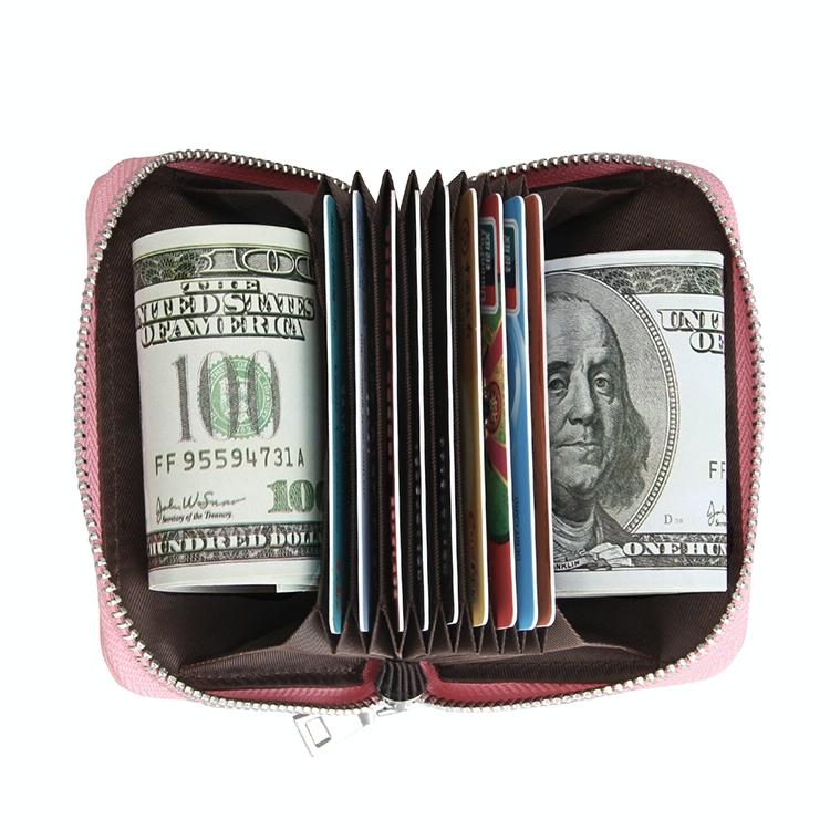 Anti-magnetic Rfid Leather Zip Wallet - Zipper Closure - Coffee