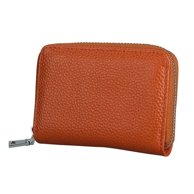 Anti-magnetic Rfid Leather Zip Wallet - Zipper Closure - Coffee
