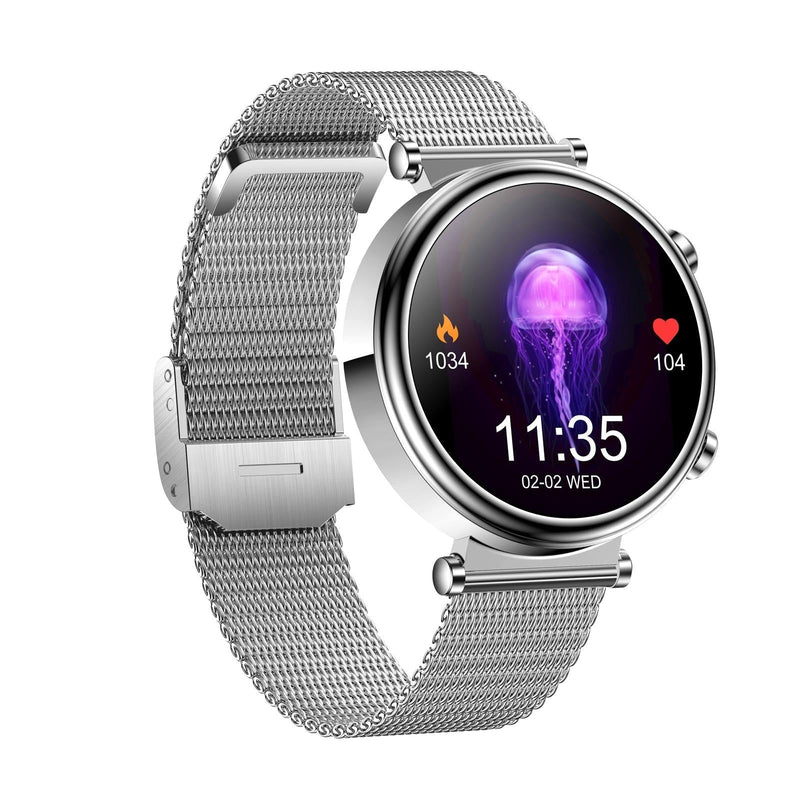 Women Smart Watch With Bt Call Health Tracking And Sos - Compact And Stylish - Rose Gold Steel Band