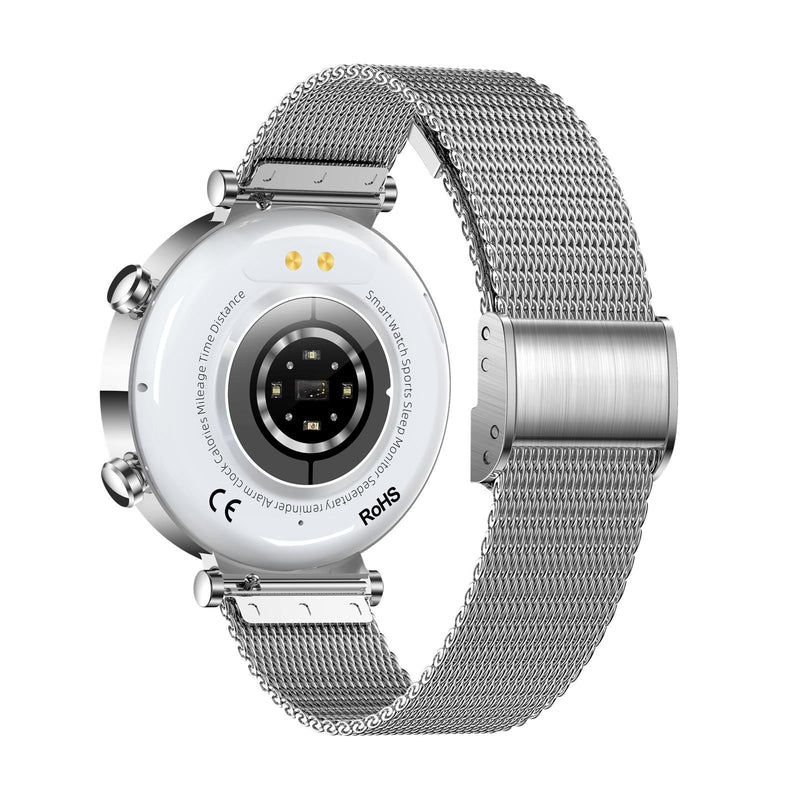 Women Smart Watch With Bt Call Health Tracking And Sos - Compact And Stylish - Rose Gold Steel Band