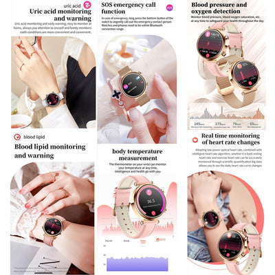 Women Smart Watch With Bt Call Health Tracking And Sos - Compact And Stylish - Rose Gold Steel Band