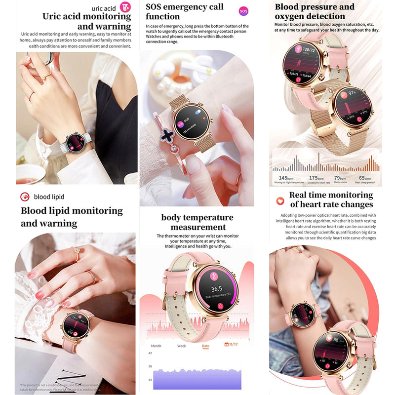 Women Smart Watch With Bt Call Health Tracking And Sos - Compact And Stylish - Rose Gold Steel Band