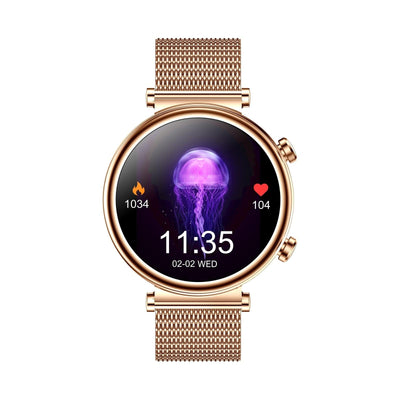 Women Smart Watch With Bt Call Health Tracking And Sos - Compact And Stylish - Rose Gold Steel Band