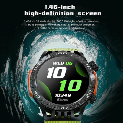 1.46 Inch Ip68 Waterproof Sos Flashlight Bluetooth Smart Watch - Yellow Green