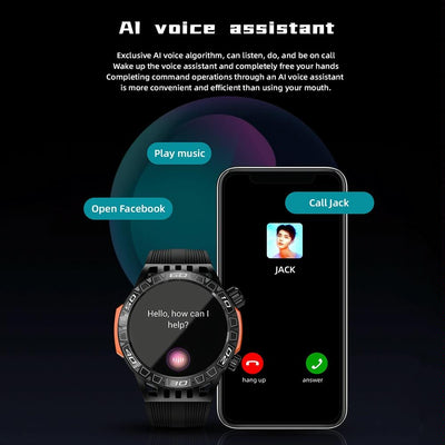 1.46 Inch Ip68 Waterproof Sos Flashlight Bluetooth Smart Watch - Yellow Green