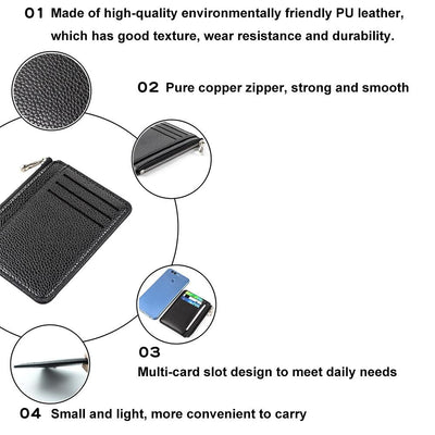 Multi Slot Zipper Card Holder Large Capacity Ultra Thin Coin Purse - Sky Blue