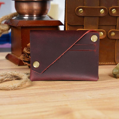 Leather Card Holder For Bank Cards Black - Wine Red