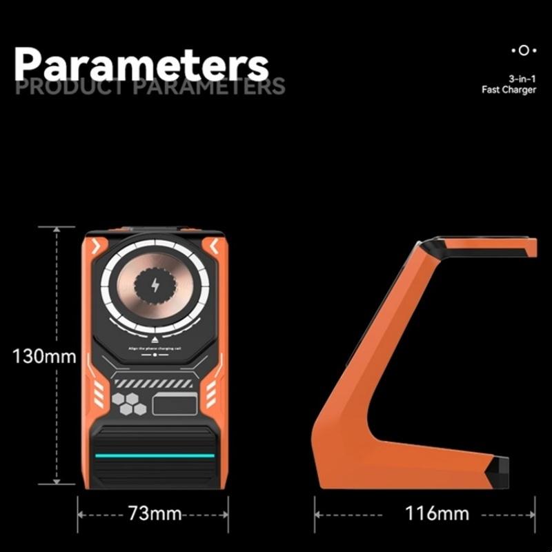 3 In 1 Wireless Charger For Mobile Phone And Earphones - Orange