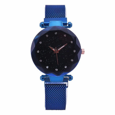 Starry Diamond Geometric Quartz Watch with Magnet Buckle - Luxury Mesh for Women - Purple