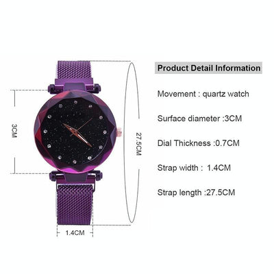 Starry Diamond Geometric Quartz Watch with Magnet Buckle - Luxury Mesh for Women - Purple