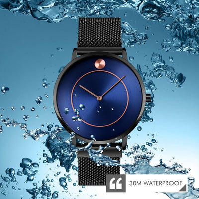 Women Metal Mesh Quartz Watch with Non-scale Dial - Silver Shell Black Surface