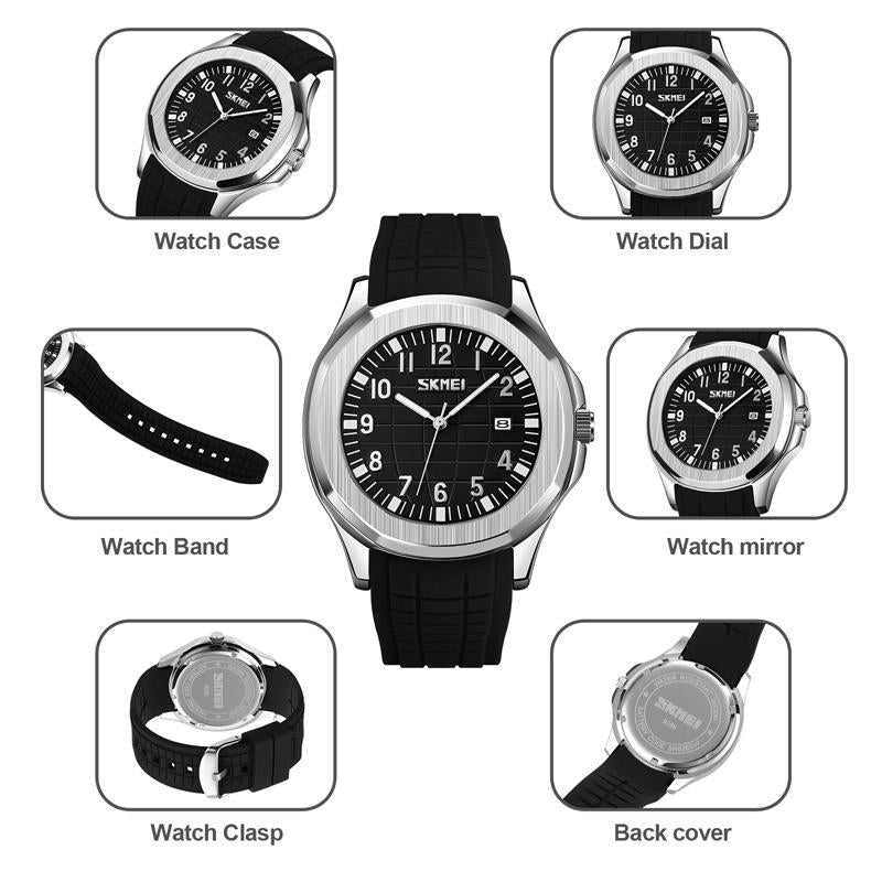 Waterproof Men Multifunctional Outdoor Watch - Black Belt White Noodles
