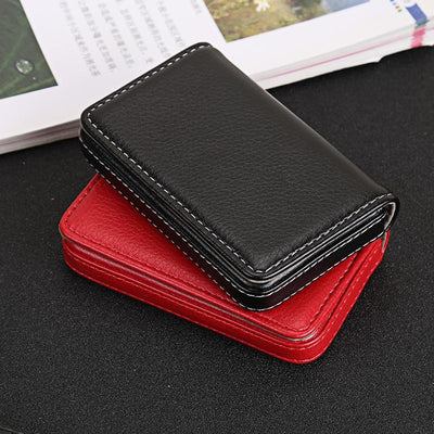 Stainless Steel Magnetic Business Card Holder Pu Leather Case - Black