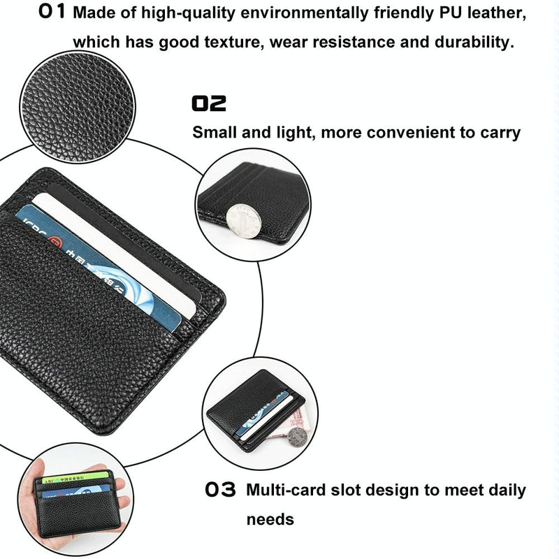 Lychee Pattern Mini Card Holder Multi Card Slots Ultra Thin Coin Purse - Beige