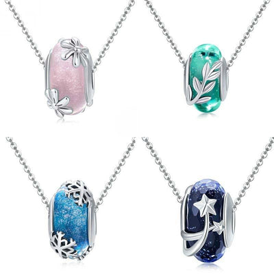 925 Sterling Silver Seasonal Glass Bead Bracelet Charms - Green