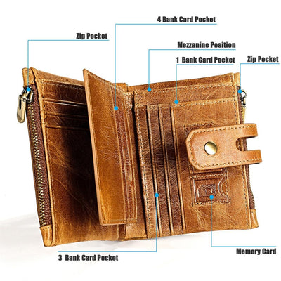 Men Rfid Leather Wallet with Card Slots - Coffee