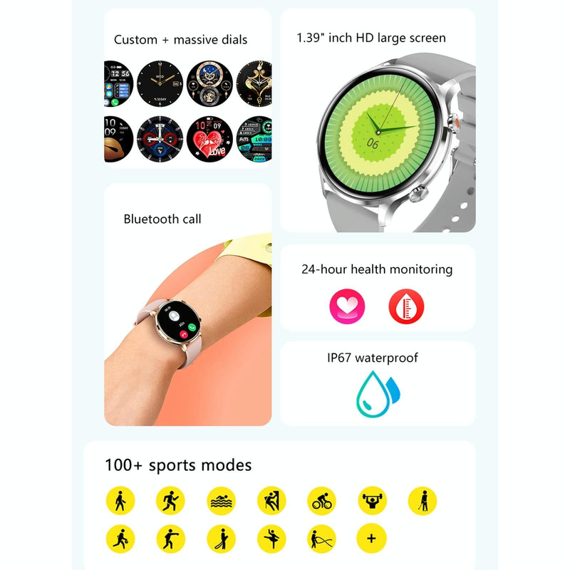 1.39 Inch Bt5.2 Smart Sport Watch Support Bluetooth Call / Sleep / Blood Oxygen / Temperature / Heart Rate / Blood Pressure Health Monitor - Black