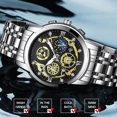 Waterproof Luminous Quartz Watch with Multifunctional Design - Inter-Gold Gold Surface