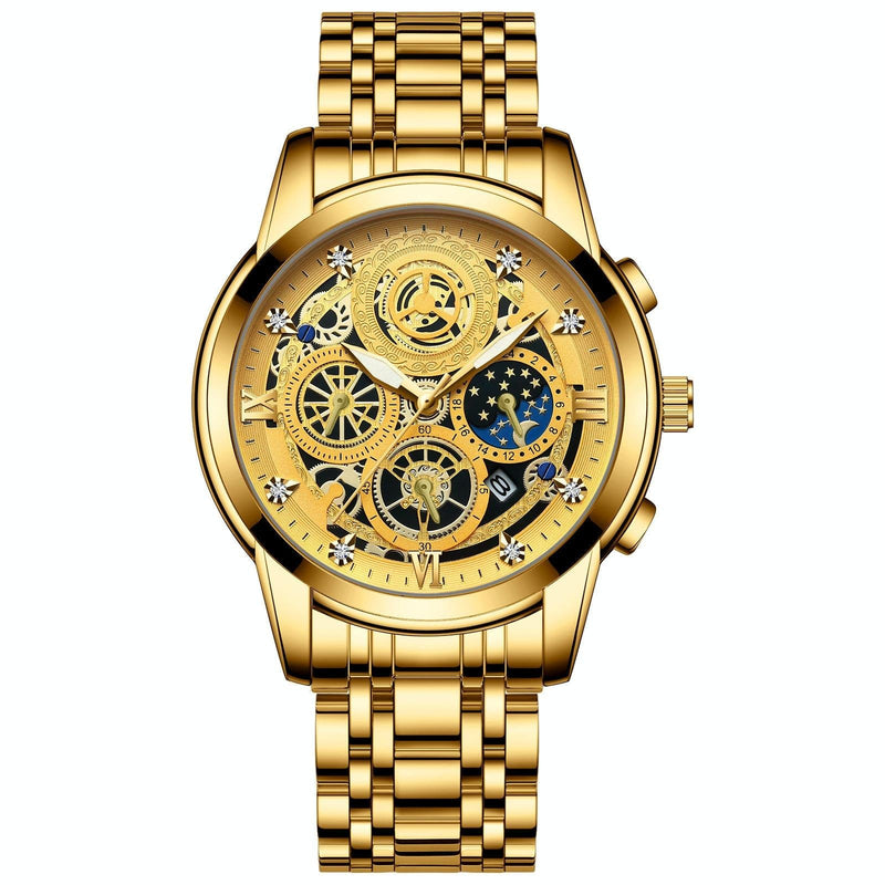Waterproof Luminous Quartz Watch with Multifunctional Design - Inter-Gold Gold Surface