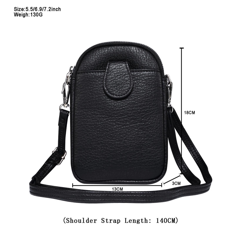 Litchi Texture Phone Crossbody Bag Leather Case For 5.5 Inch - 7.2 Inch Phones - Grey