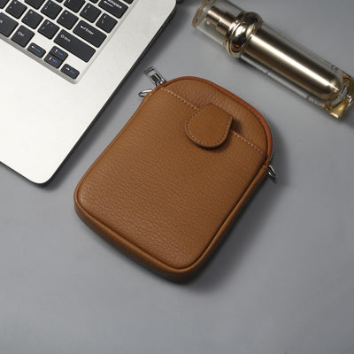 Litchi Texture Phone Crossbody Bag Leather Case For 5.5 Inch - 7.2 Inch Phones - Grey