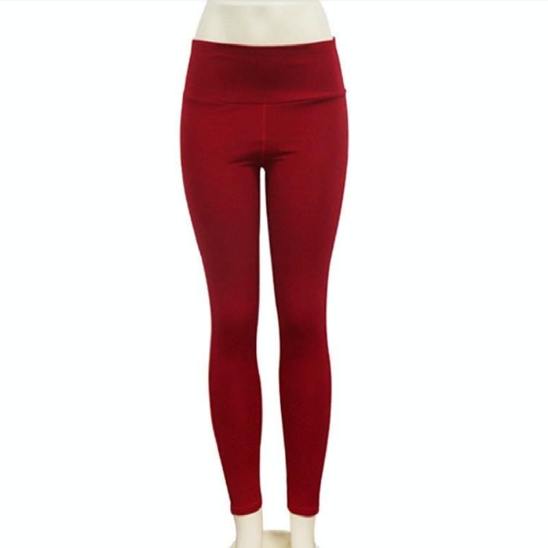 High Elastic Yoga Pants With Pockets For Women Stretch Leggings For Jogging Workout And Running Size S - Red