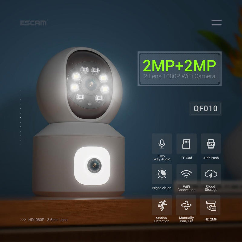 2Mp Dual Lens Dual Screen Wifi Camera With Two-Way Voice & Motion Detection - Surveillance