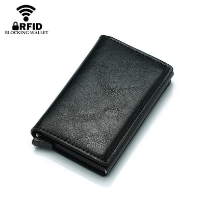 Anti Magnetic Rfid Leather Metal Wallet Universal Fit Black - Brown