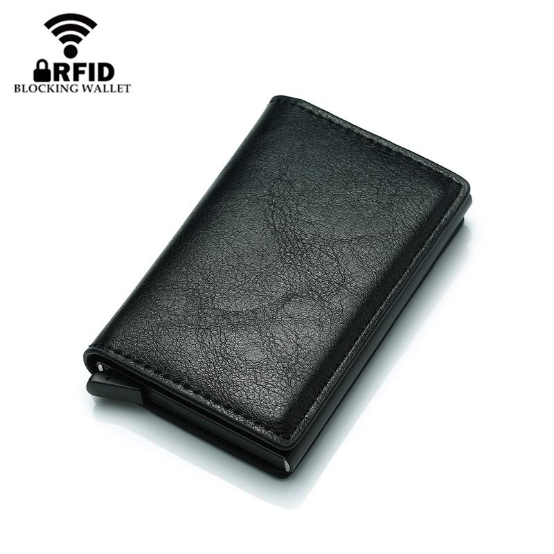 Anti Magnetic Rfid Leather Metal Wallet Universal Fit Black - Brown