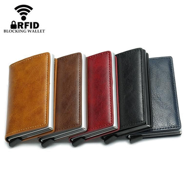 Anti Magnetic Rfid Leather Metal Wallet Universal Fit Black - Brown