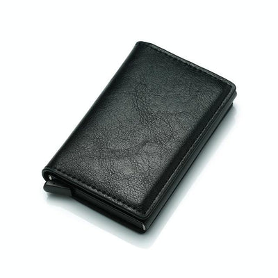 Anti Magnetic Rfid Leather Metal Wallet Universal Fit Black - Brown
