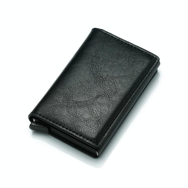 Anti Magnetic Rfid Leather Metal Wallet Universal Fit Black - Brown