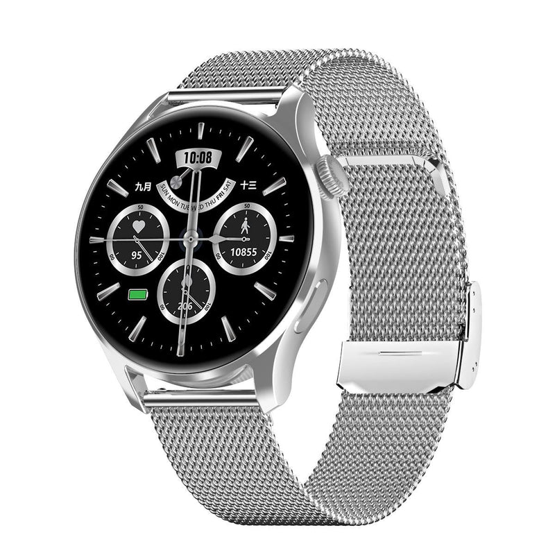 1.32 Inch Heart Rate Monitoring Smart Watch With Payment Function - Silver Leather