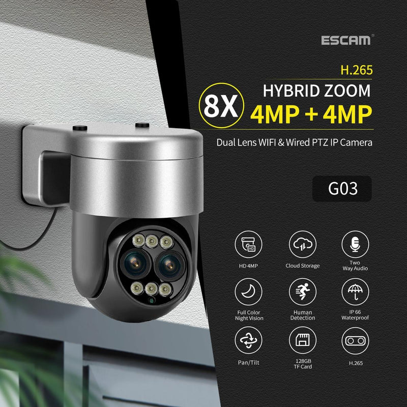 8X Dual Lens Wifi Camera With Dual Light Source And Two-Way Voice & Motion Detection