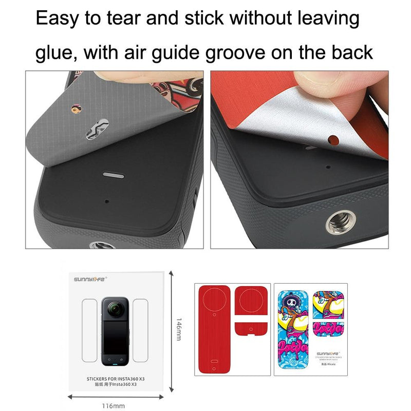 Protective Film Stickers for Dji Insta360 X3 Panoramic Camera - Graffiti + Carbon Pattern Black