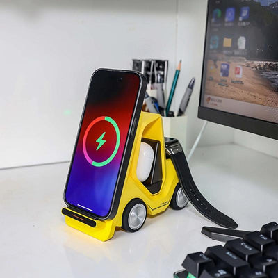 15W 3 In 1 Forklift Wireless Charger With Led Light - Yellow