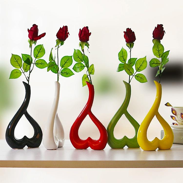 Creative Heart-Shaped Ceramic Flower Vase For Home Office Or Wedding Decor - Yellow