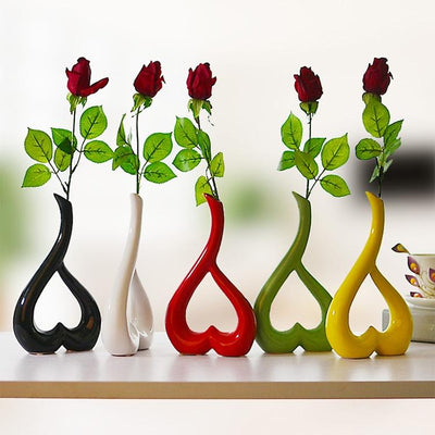 Creative Heart-Shaped Ceramic Flower Vase For Home Office Or Wedding Decor - Yellow