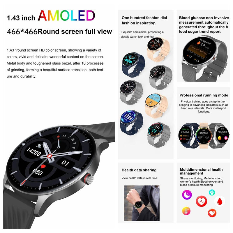 1.43 Inch Amoled Smart Watch With Bt Call & Health Tracking - Blue