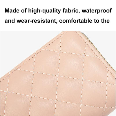 Double Layer Zipper Wallet Multi Card Slot Large Capacity Rhombus Design - Coffee