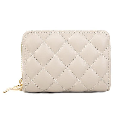 Double Layer Zipper Wallet Multi Card Slot Large Capacity Rhombus Design - Coffee