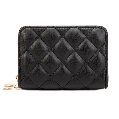 Double Layer Zipper Wallet Multi Card Slot Large Capacity Rhombus Design - Coffee